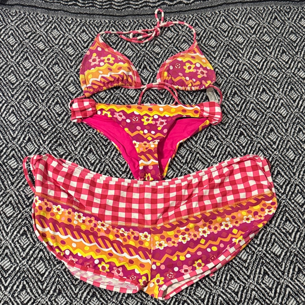 Vibrant Pink and Orange Women's Bikini Set